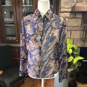 LIVE A LITYLE SIZE SMALL MULTICOLORED BLUE LONG SLEEVE SHEER BLOUSE W/PAISLEYS